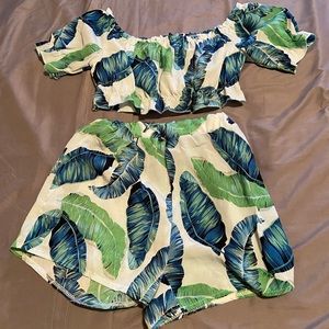 Plants Print Top With Shorts